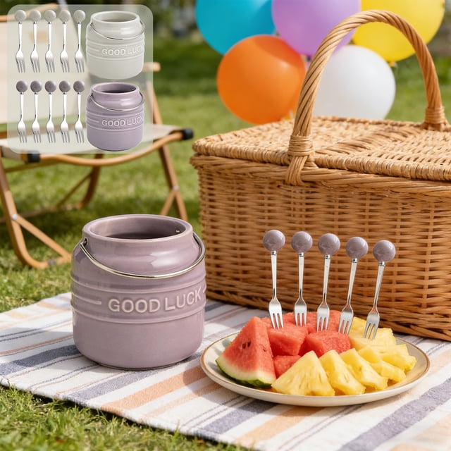 Stainless Steel 304 Fruit Fork Set, Home Use Dessert Utensils, Candy-Colored Storage Jar, Easy Serving, Fruit Picks, Snack Serving, Party Supplies, Kitchen Storage, Food Serving, Family