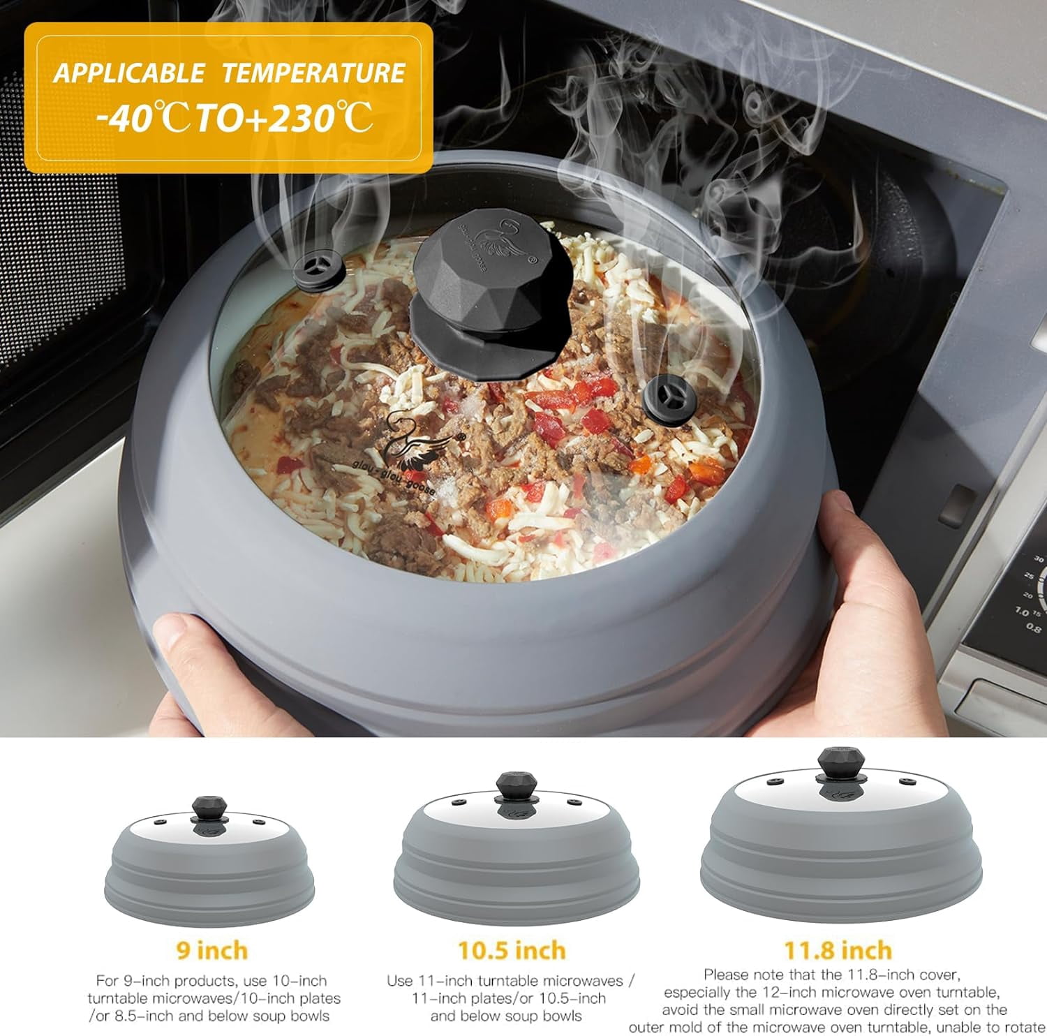 Microwave Splatter Cover Vented Glass Cover Splatter Guard Lid with Collapsible Silicone for Food as Pot Cover Plate Cover 10.5 inch for 6 7 8 9 10 inch Plate Bowl