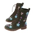 thumbnail image 6 of IUJSOY Combat Boots Women Suede Floral Embroidery Mid Calf Boots Lace up Low Heels Zipper Booties, 6 of 9