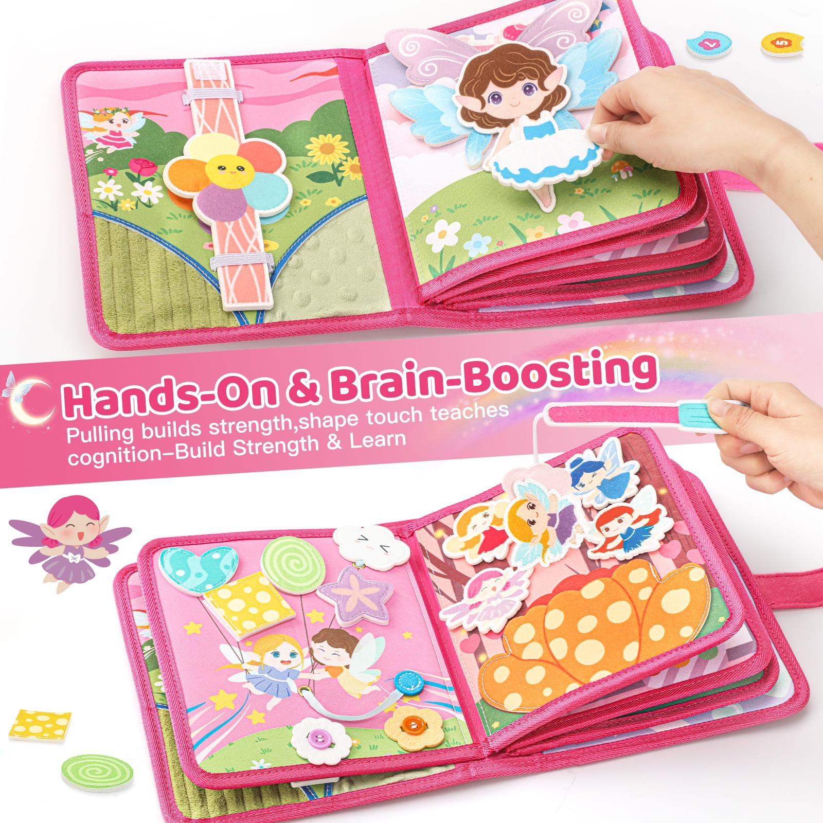 22 in 1 Busy Book for Toddlers ages 1-3-Sprite Montessori Toy Busy Board for 1 Year Old with Fishing Game, Educational Sensory Quiet Toy, Airplane Car Travel Essentials