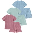 thumbnail image 2 of Fdqin Girls 6 Pieces Knited Shorts Set Casual Short Sleeve Tee Tops and Shorts Summer Outfits 5-6Y, 2 of 10