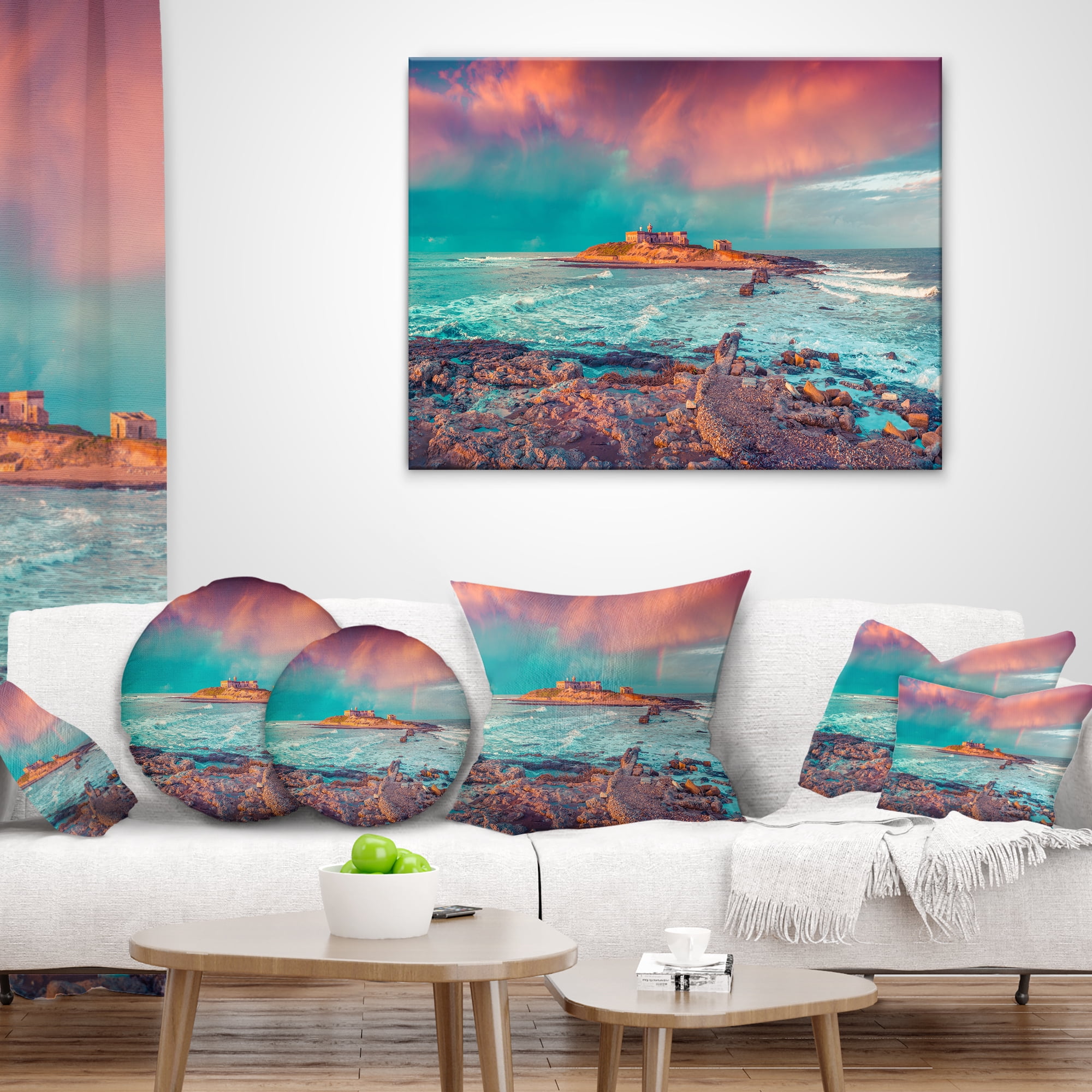 Designart Blue Waters in Spring - Seascape Photography Throw Pillow - 12x20