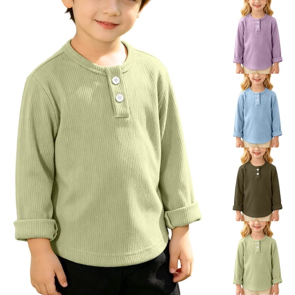 DJDLJWCJ Kids Ribbed Long Sleeve Tee Stretch Soft Knit Thermal Tops Solid Color Lightweight Classic Shirts Purple Size 9