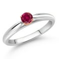 thumbnail image 2 of Gem Stone King 925 Silver and 10K Rose Gold Red Created Ruby Solitaire Engagement Ring for Women (0.25 Cttw, Gemstone July Birthstone, Round 3.5MM, Size 9), 2 of 4