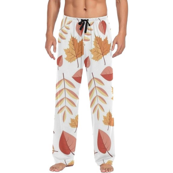 Autumn Leaves Pattern Ghost Pajama Pants, Men's Lounge Pants Light with Drawstring and Pockets, Christmas New Year Birthday Father's Day Gifts