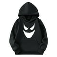 thumbnail image 4 of lcziwo Girls Boys Hoodies Cartoon Pumpkin Ghost Letter Printed Long Sleeve Hooded Sweatshirt Halloween Pullover Hoodie with Pocket Child Party Hoody Black 130, 4 of 5