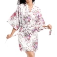 thumbnail image 3 of Defitshape Women's Satin Kimono Robe Lightweight Silk V Neck Pattern Dressing Gown Floral Print Bathrobe Short Belted Spa Sleepwear Bridal Bride 3/4 Sleeve White XX-Large, 3 of 5