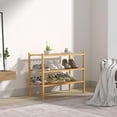 thumbnail image 6 of 3 Tier Bamboo Shoe Rack for Closet Free Standing Wood Shoe Shelf Storage Organizer for Entryway Small Space Stackable 27"x11"x20" (Natural), 6 of 7