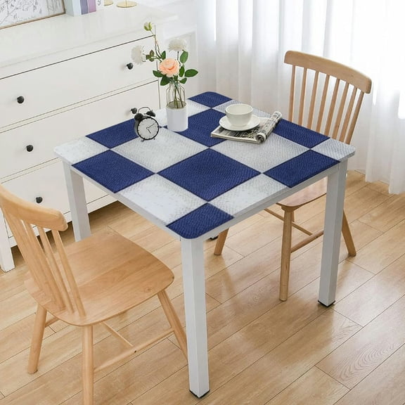 BANET Elastic Edged Flannel Backed Vinyl Fitted Table Cover - (Blue) Pattern - Fits Square Tables white