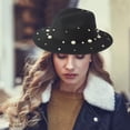 thumbnail image 4 of Fgnfyis Pearls Ladies Fashion Panama Hat, Handmade Fedora Baseball Cap with Large Decoration - Women‘S Hats Black, 4 of 9
