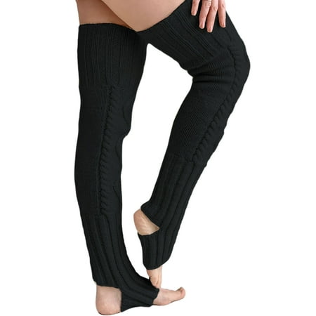 

Musuos Female Knitted Stocking Solid Color Toeless Knee-High Socks Long Tube Socks for Fall Winter Beige/Black/Gray