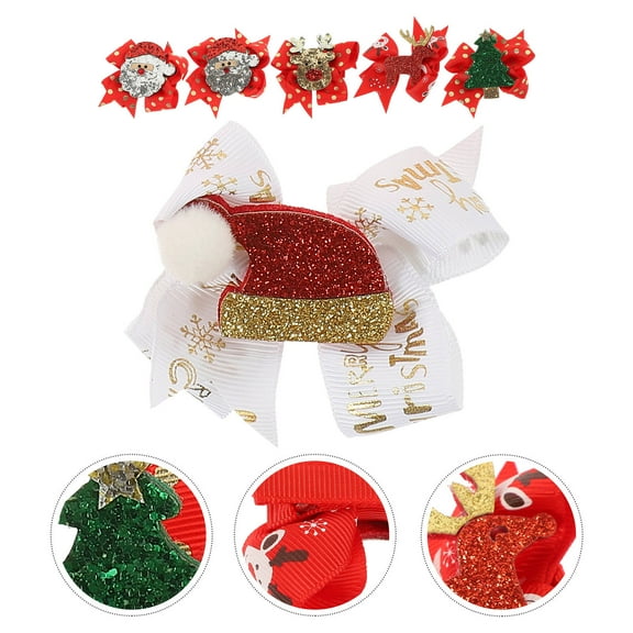 HONITANO 6Pcs Holiday Hair Bows for Girls Red and Gold Bowknot Hairpin for Toddlers and Kids
