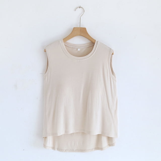 Bonanza de Rabais, Blouse Femme Unie Décontractée Mode Col Rond Sans Manches Pyjama, Coton Doux, Vêtements de Nuit, Sommeil Confortable, Vêtements de Détente à la Maison, Confort Douillet, Sopatenor