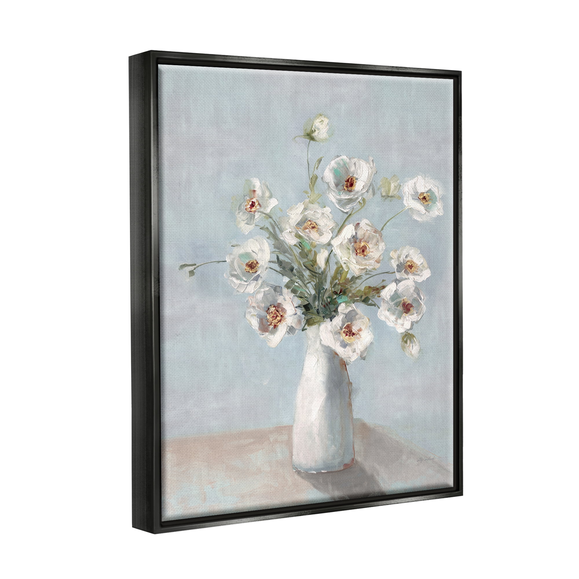 Stupell Industries Traditional White Blooms Botanical & Floral Painting Black Floater Framed Canvas Art Print Wall Art, 25 x 31