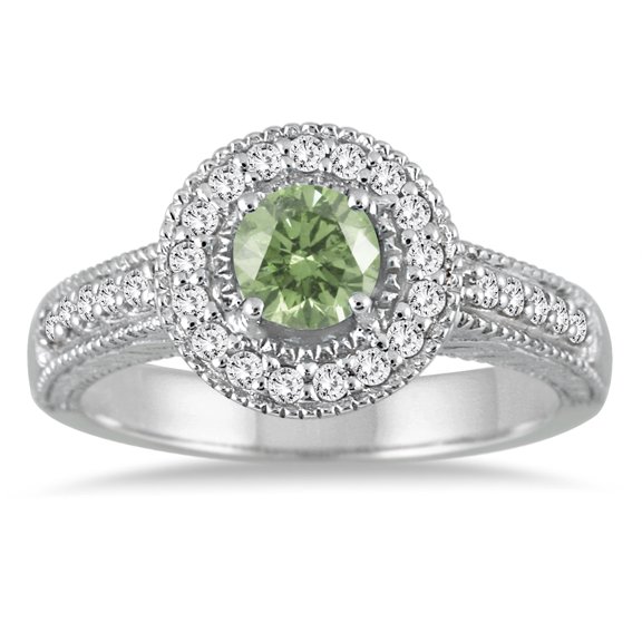 SZUL Women's 1/2 Carat Green Amethyst and Diamond  Ring in 10K White Gold