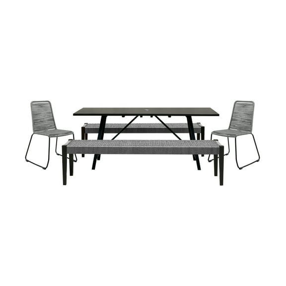 Armen Living Koala Shasta Camino 5-Piece Outdoor Wood Dining Set in Gray/Black