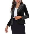 thumbnail image 5 of INSPIRE CHIC Women's Vintage Velvet Blazer Notched Lapel Button Front Wear-to-Work Jacket S Black, 5 of 7
