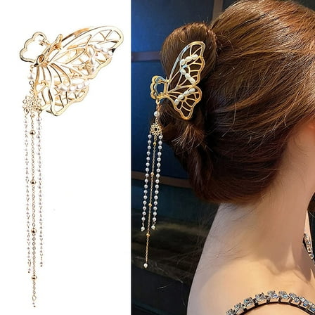 ERDOUY Butterfly Clips 1PCS Butterfly Metal Hair Claw Clip Gold Hairpin Fashion Nonslip Hair Clamps Butterfly Tassel Hair Catch Clip Hair Accessories Hair Clips for Thick Hair Thin Hair Women Girls