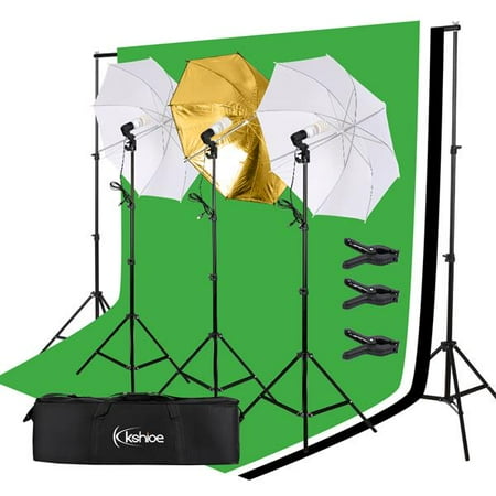 Tebru 45W Photo Photography Umbrella Lighting Kit Studio Light Bulb Non-Woven Fabric Backdrop Stand, white umbrella lamp,Photography umbrella lighting kit