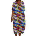 thumbnail image 1 of VEKDONE Womens Spring And Summer V-Neck Stripe Casual Short Sleeved Long Dress Multicolor M, 1 of 5