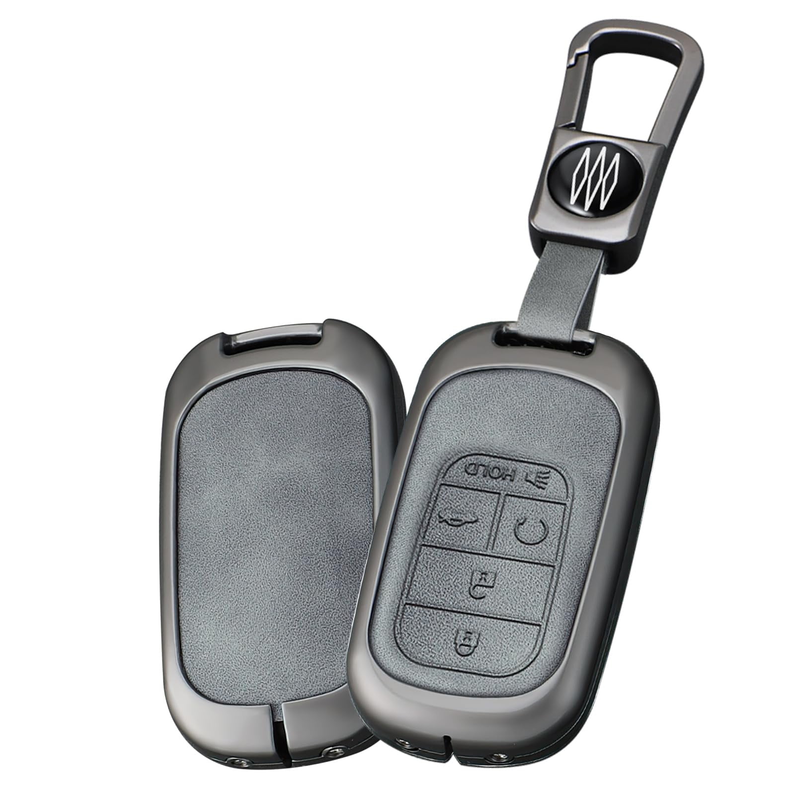 Gray Metal Leather 5 Button Key Fob Cover Fit for Honda Civic 2024 2023 Accord CR-V HR-V V Pilot SI EX EX-L Touring Keyless Key Holder with Keychain