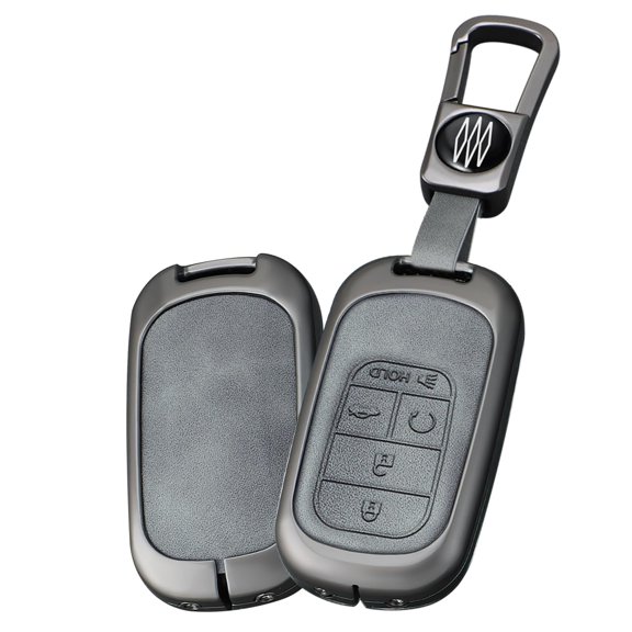 Gray Metal Leather 5 Button Key Fob Cover Fit for Honda Civic 2024 2023 Accord CR-V HR-V V Pilot SI EX EX-L Touring Keyless Key Holder with Keychain