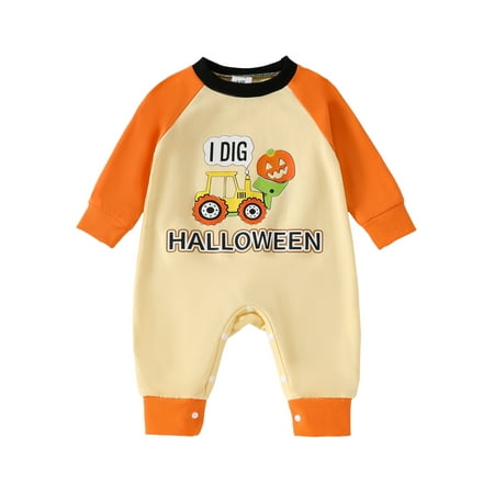 

Hirigin Halloween Baby Girls Boys Jumpsuit Letters Excavator Print Romper