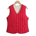 thumbnail image 2 of VNKIDY Women's Outerwear Vests Winter Warm Plush Interior Cotton Padded Vest Solid Color Sleeveless Button Down V Neck Waistcoat For Layering Cold Weather Classic Outerwear, 2 of 5