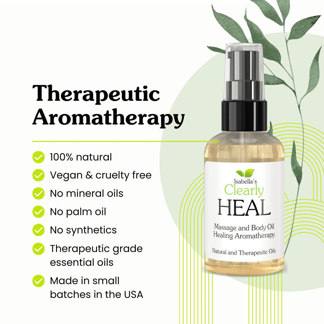HEAL Aromatherapy Massage and Body Oil Moisturizer, Therapeutic Essential Oils with Almond, Myrrh, Lavender | Natural After Shower Oil for Moisturizing, Couples, Massage Therapy, Bath, Spa (4 oz)