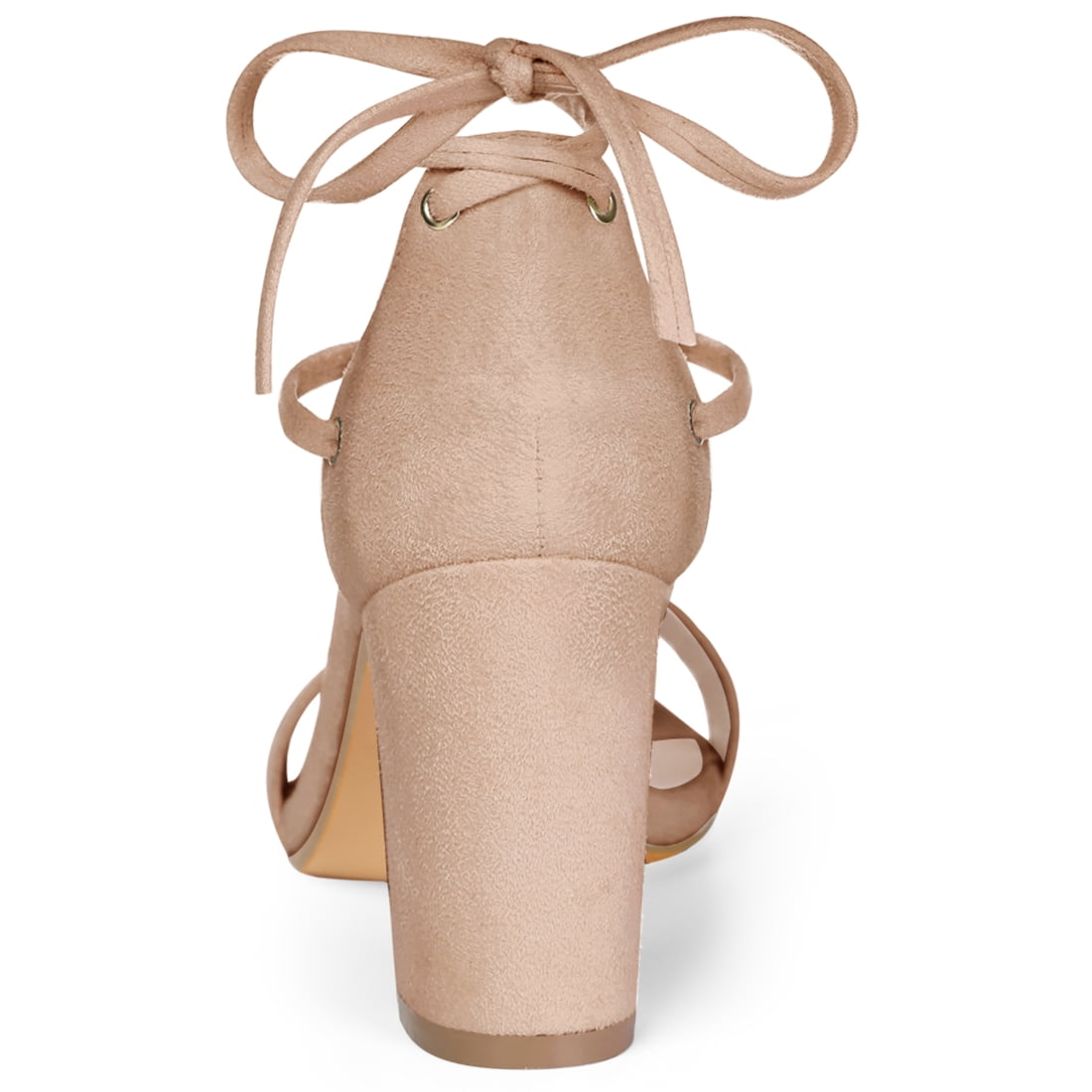 DARING DIVA Women's Lace Up Chunky Strappy High Heels Sandal Nude 8
