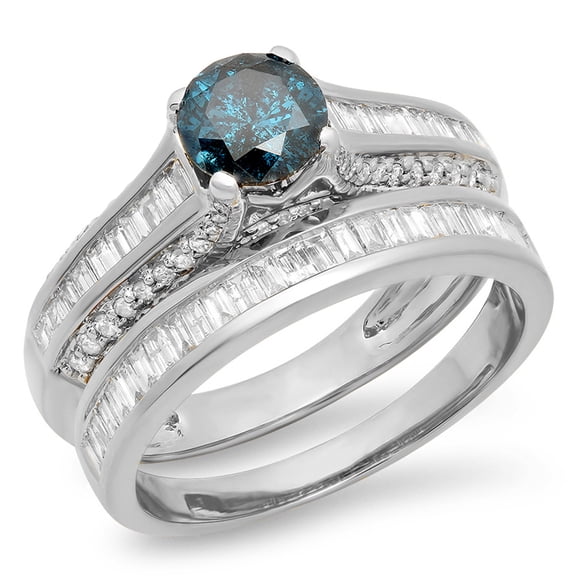 Dazzlingrock Collection 1.25 Carat (ctw) 14K Blue & White Diamond Ladies Vintage Bridal Ring Set 1 1/4 CT, White Gold, Size 9