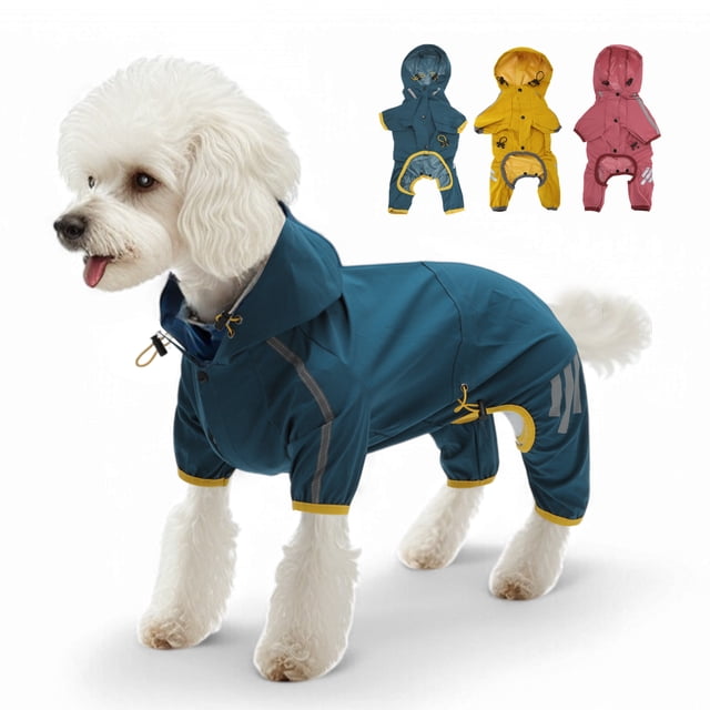 Chubasquero para perros Unique Bargains, impermeable, con capucha, abrigo para perros, reflectante, ligero, chubasquero para perros pequeños, azul