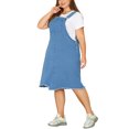 thumbnail image 4 of Agnes Orinda Women's Plus Overall Dresses Frayed Adjustable Strap Irregular Hem Denim Dress, 4 of 7