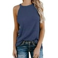 thumbnail image 2 of Vedolay Tube Top Women's Sleeveless Tank Top Form Fitting Scoop Neck Ribbed Knit Basic Cami Shirts,Blue L, 2 of 5