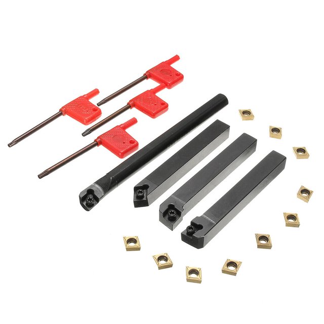 Yeacher 4 Pcs Support d'Outils de Tournage + Inserts en Carbure CCMT09T304 + Clé T15