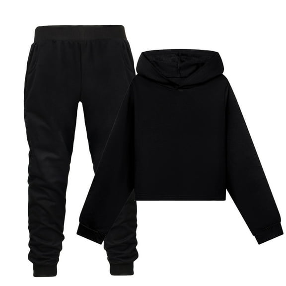 Girls Hooded Sweatshirt and Jogger Pants Set Casual Long Sleeve Pullover Top with Elastic Waist Trousers for Kids