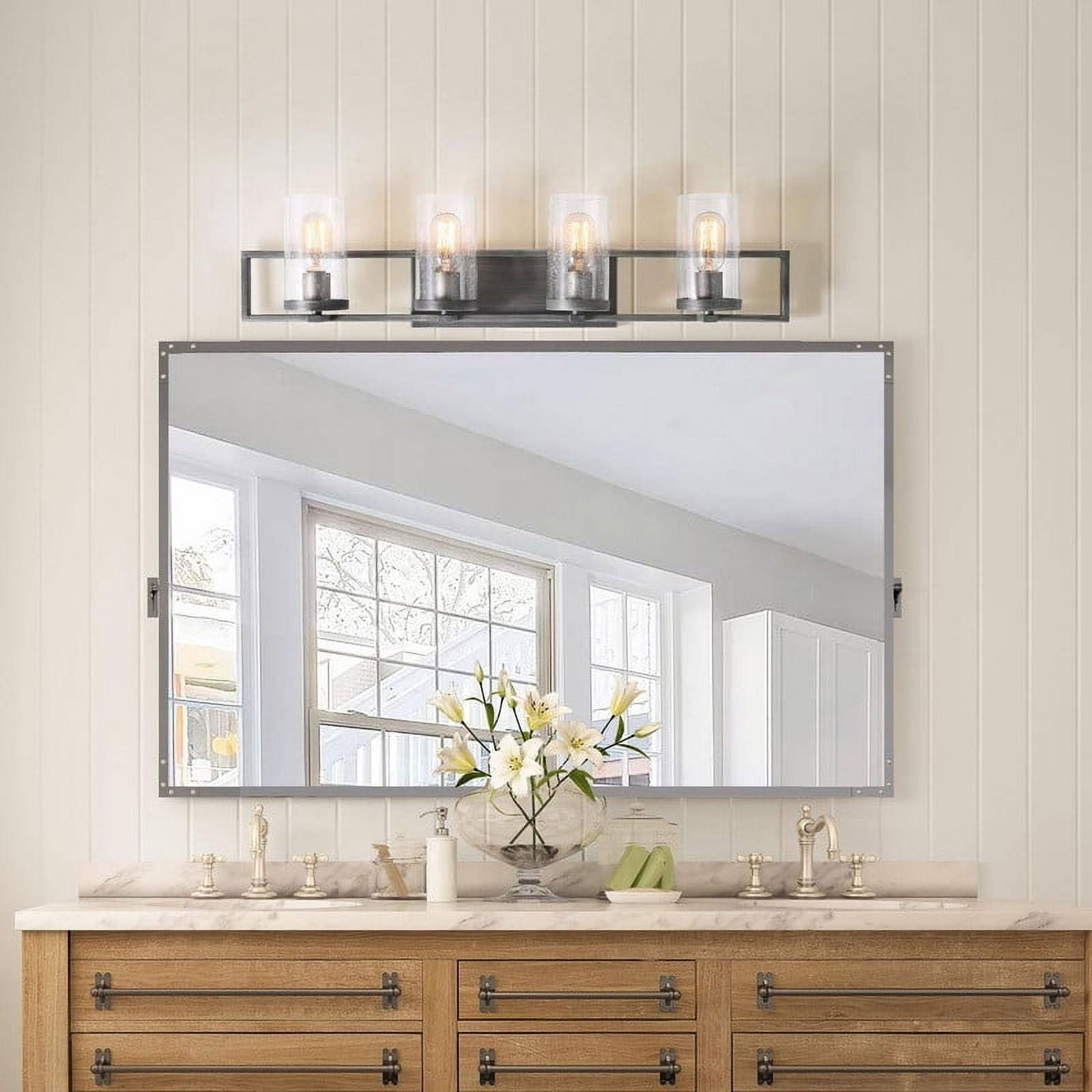LNC 4-Light Bushed Grey with Seed Glass Farmhouse Bathroom Vanity Light