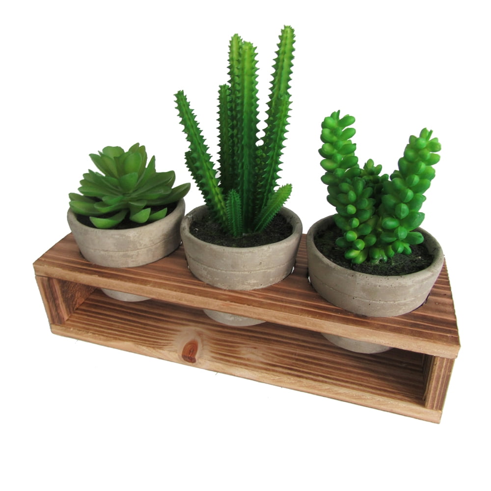 Artificial Succulent 3pcs Assorted Potted Fake Green Plant in Cement