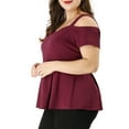 thumbnail image 4 of Agnes Orinda Women's Plus Size High Waist Sweetheart Cold Shoulder Peplum Blouse 1X Wine Red, 4 of 8