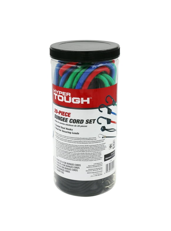 Hyper Tough 20 pieces Bungee Cord Set, Plastic Jar, Multi-Color, 2.31 oz
