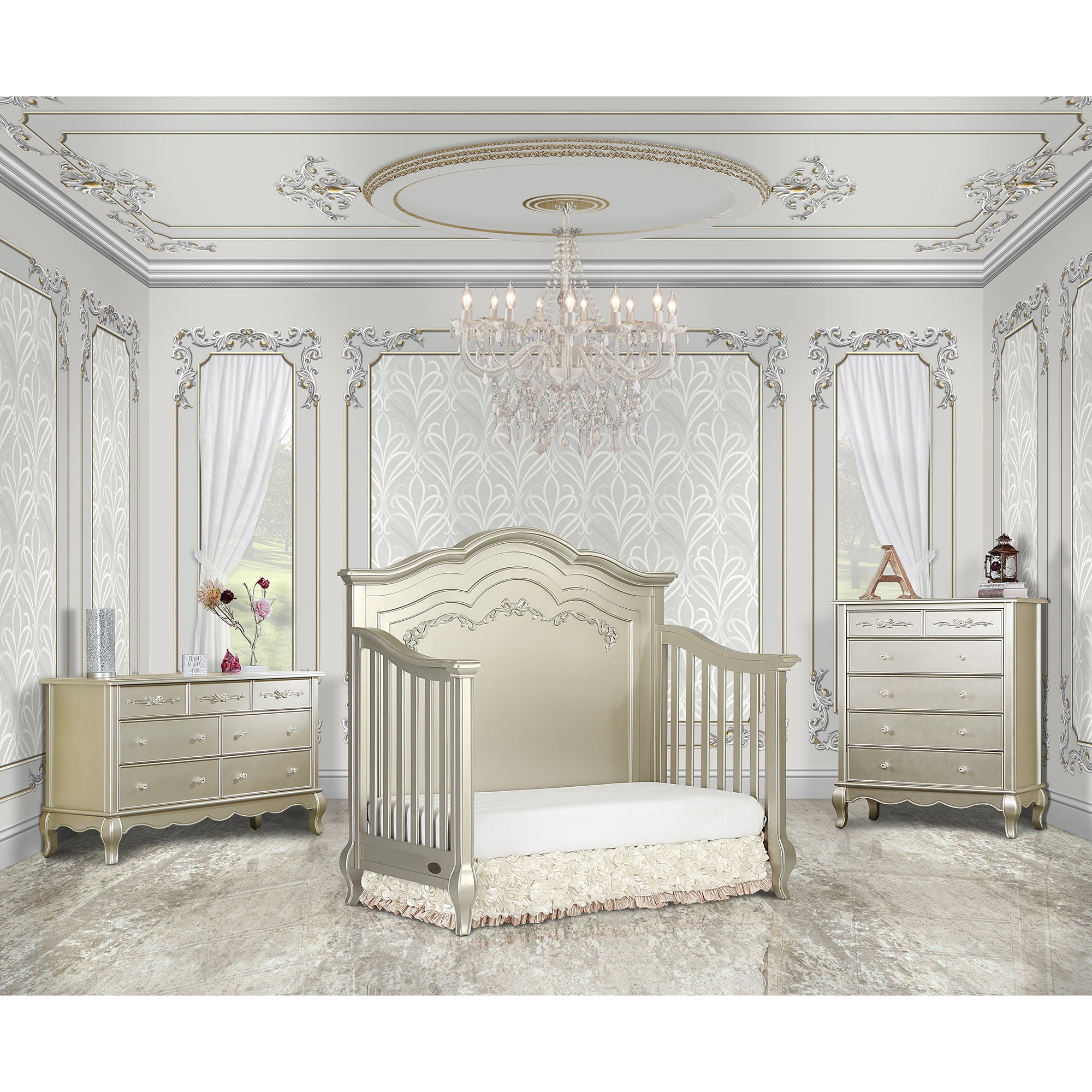 evolur Aurora 5 in 1 Convertible Crib Metallic Gold Dust