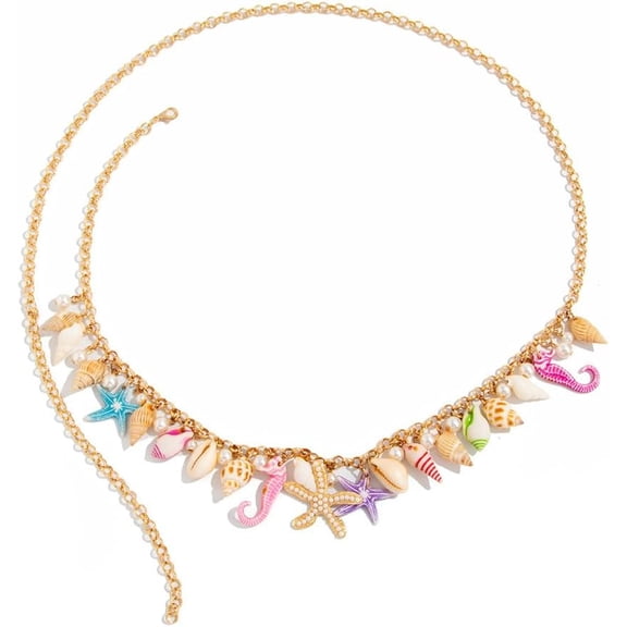 Starfish Shell Belts Chain Waist for Women Bohemian Conch Seashell Pearl Charms Belt Bikini Belly Chains Waist Ocean Sea Theme Summer Bikini Dress Body Jewelry