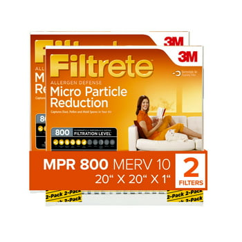 Filtrete by 3M, 20x20x1, MERV 10, Micro Particle Reduction HVAC Furnace Air Filter, Captures Pet Dander and , 800 MPR, 2 Filters