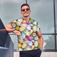 thumbnail image 3 of Kdxio Colorful Easter Eggs Print Men's Short Sleeve Polo Shirt,Midweight Men's Shirt, 3 of 6