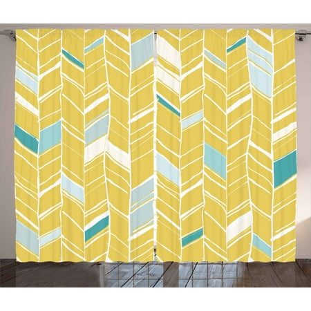 Yellow Chevron Curtains 2 Panels Set Herringbone Pattern Zig Zag