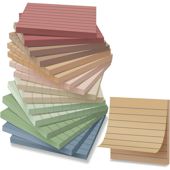 (16 Pack) Lined Sticky Notes 3x3 in Ruled Stickies Super Sticking Power Memo Pads Vintage Colors