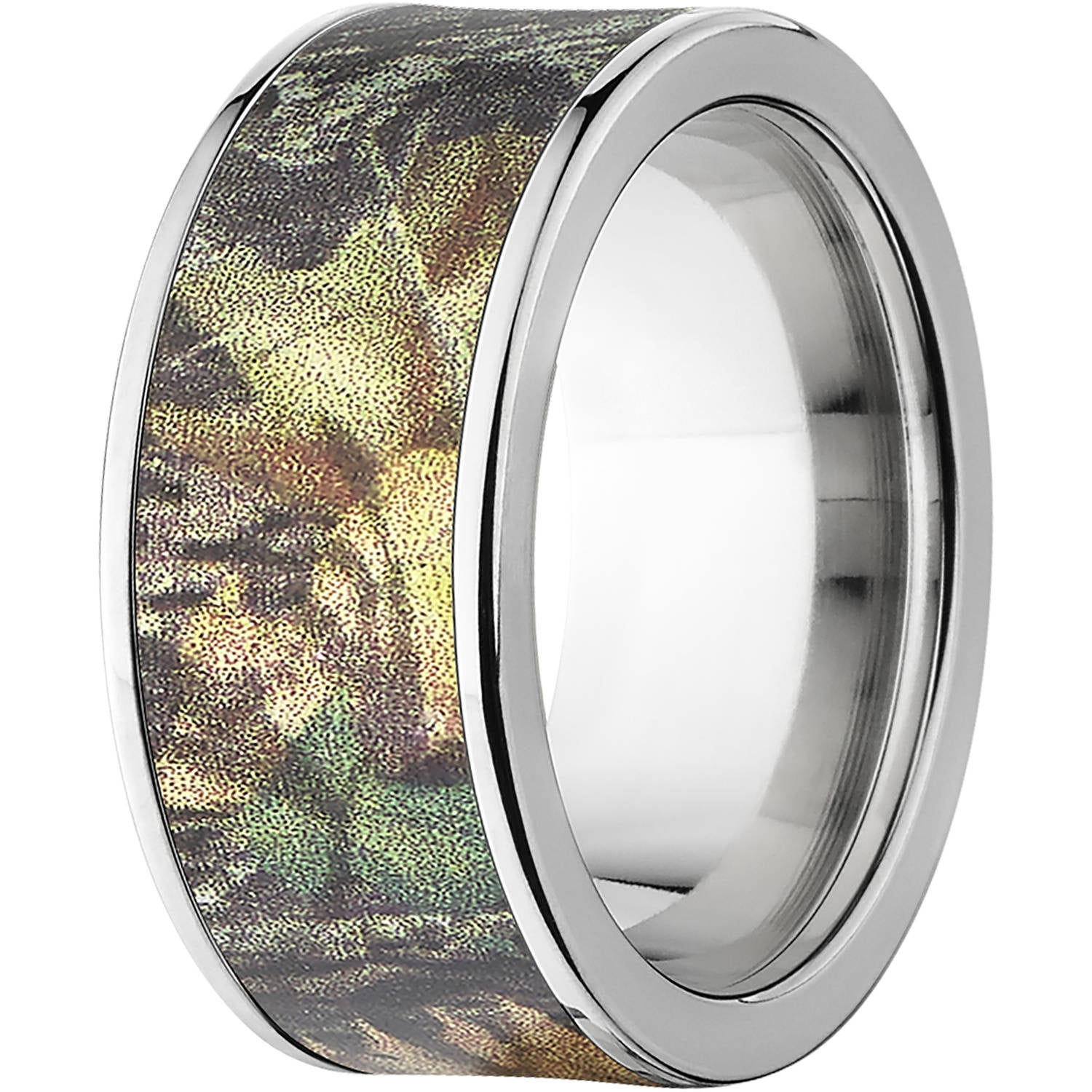 New Break Up Men's Camo 10mm Stainless Steel Band with Polished Edges and Deluxe Comfort Fit