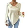 thumbnail image 3 of Women'S Draped Cowl Neck Bell Long Sleeve Asymmetrical Hem Blouse Top Color M, 3 of 9