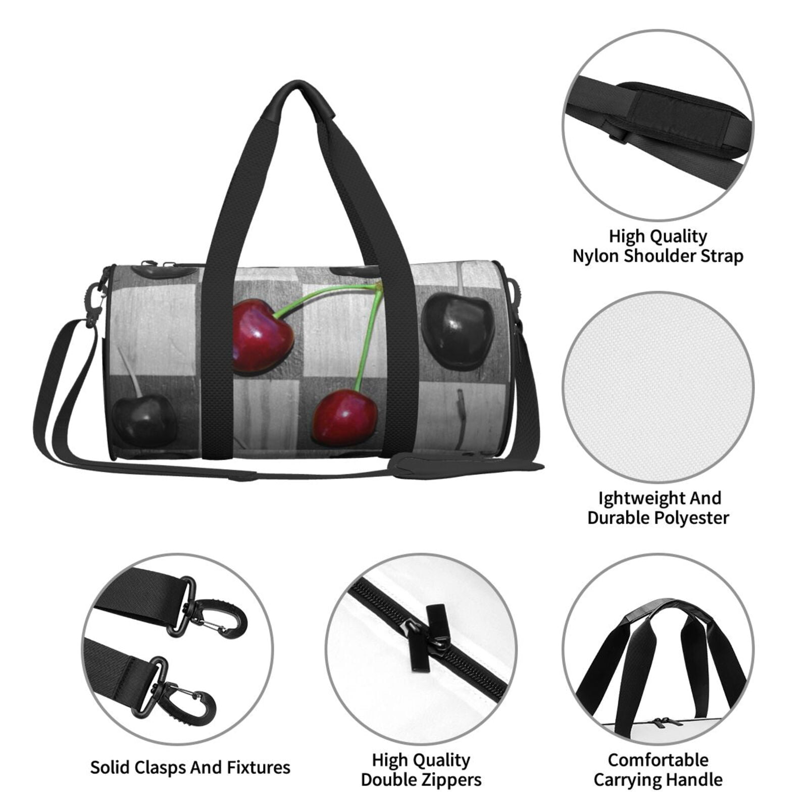 Vsdgher Cherries laid 45L Foldable Duffel Bag, Sports Gym Bag,Overnight Bag, Portable Weekender Bag for Airplanes