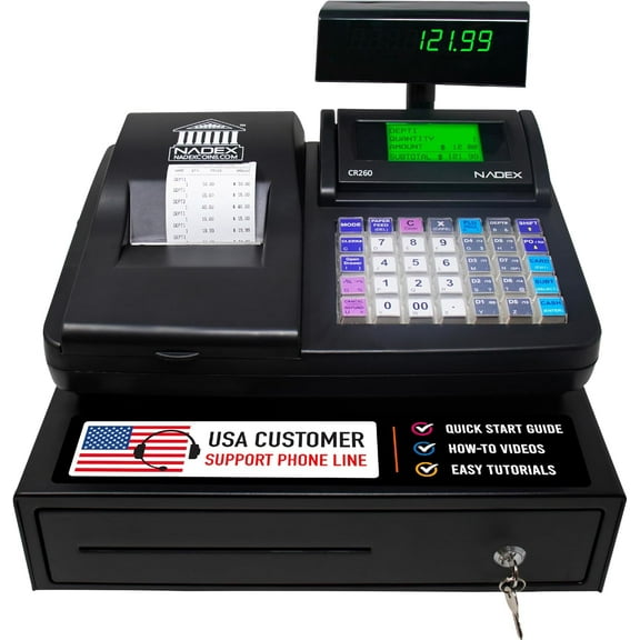 Nadex CR260 Cash Register, Steel Drawer, Fast Printing, User-Friendly Interface, Black